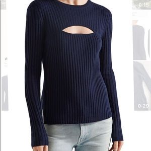 FRAME Cutout Ribbed Merino wool-blend sweater
